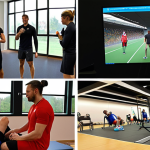 **

A montage showcasing various aspects of sports rehabilitation. Include images of a therapist working with an athlete on knee exercises, someone using motion capture technology, and a group of professionals networking at a sports medicine conference. The overall feel should be modern and professional, emphasizing the blend of practical skills, technology, and networking in the field. The scene takes place in Germany, with local landmarks subtly visible in the background.

**