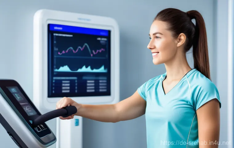 스포츠재활 운동 프로그램 설계법 - **Prompt 1: Personalized Rehabilitation Journey with Advanced Diagnostics**
    "A medium shot of a ...