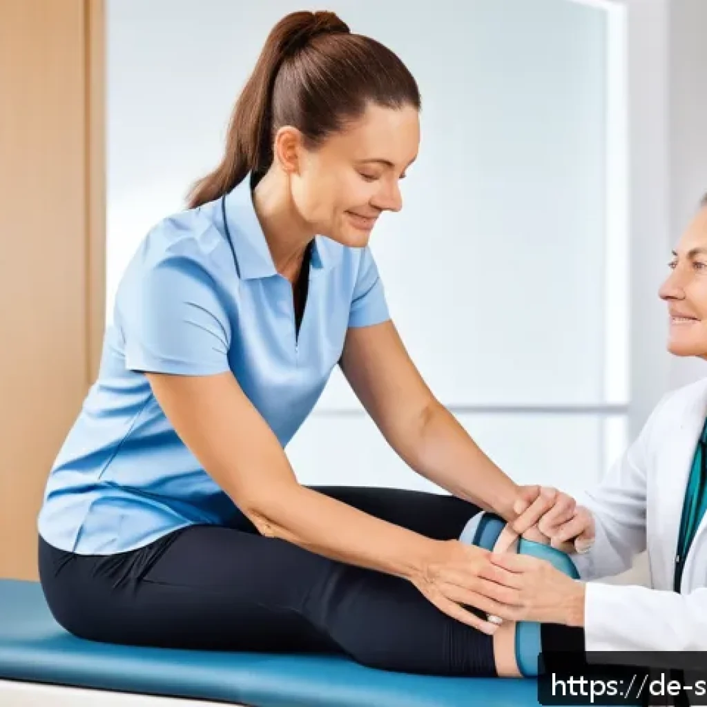 스포츠재활 분야의 여성 전문가 성공 사례 - A compassionate female sports rehabilitation therapist wearing professional attire and comfortable s...