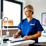 스포츠재활 전문가 연봉 수준 분석 - Photorealistic editorial scene in a modern German sports rehabilitation clinic, a confident middle-a...